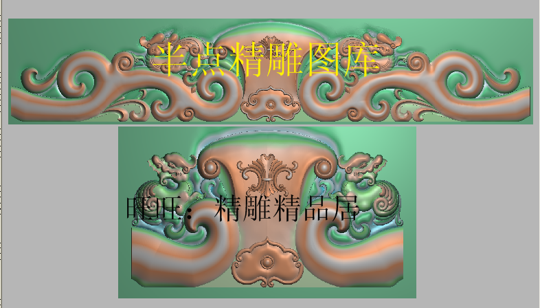麒麟靠头精雕图瑞兽床脑精品狮子脑头浮雕图如意洋花脑电脑雕刻图