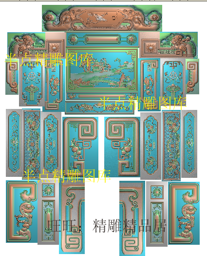福星高照财源沙发精雕图浮雕电脑雕刻图山水财源滚滚整套精品松鹤