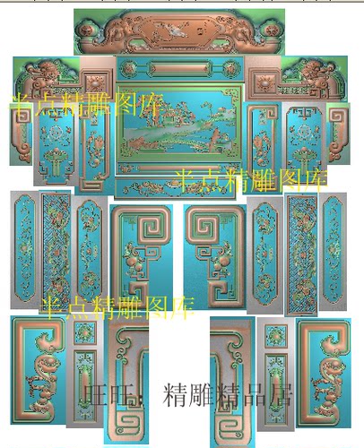 福星高照财源沙发精雕图浮雕电脑雕刻图山水财源滚滚整套精品松鹤
