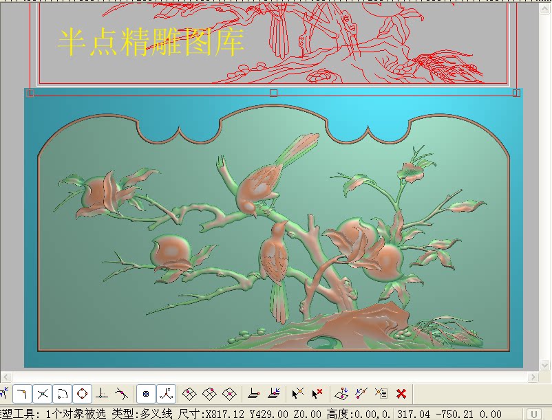 桃子花鸟精雕图寿桃精品檀雕花鸟靠背浮雕图新仙桃电脑雕刻灰度图