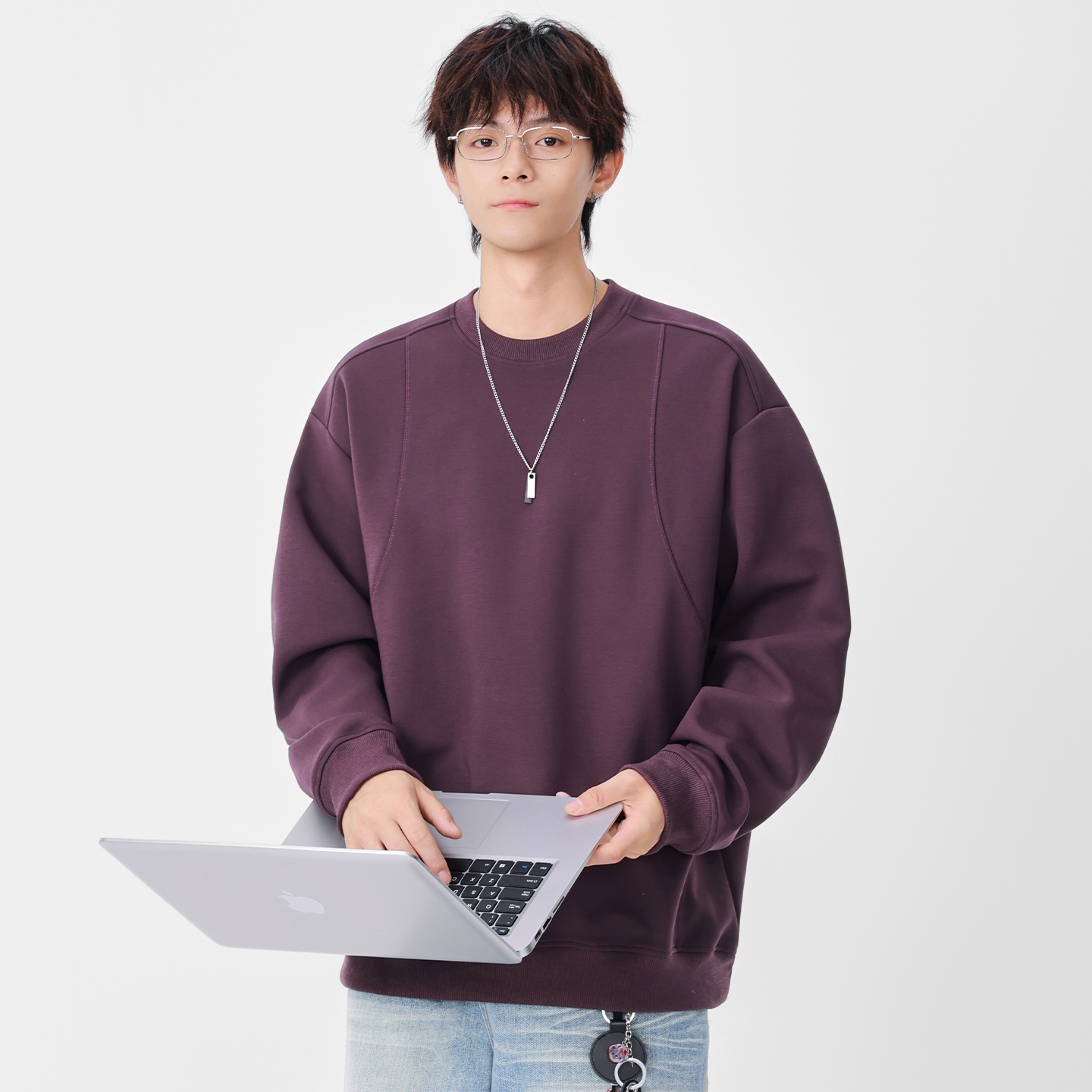 圆领套头卫衣男士春秋季新款日系复古潮流纯色学生情侣衫休闲上衣