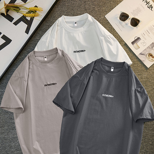 夏季新款t恤男短袖薄款宽松潮流百搭男生圆领字母刺绣上衣