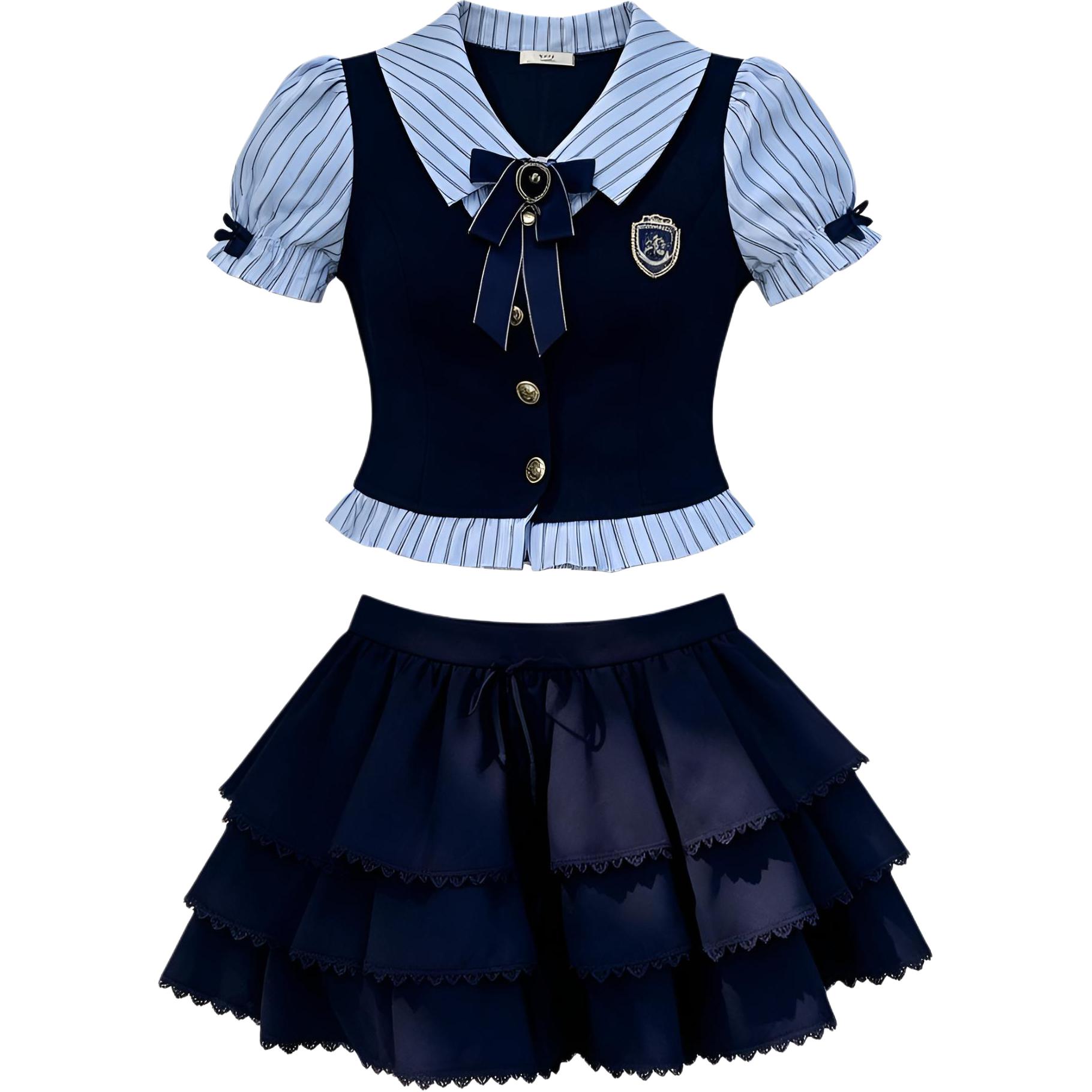 莎拗韩系学院风裙女夏装小个子jk制服穿搭英伦风蓬蓬蛋糕裙两件