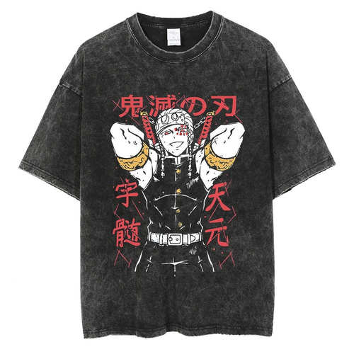 鬼灭之刃动漫水洗做旧短袖T恤ins