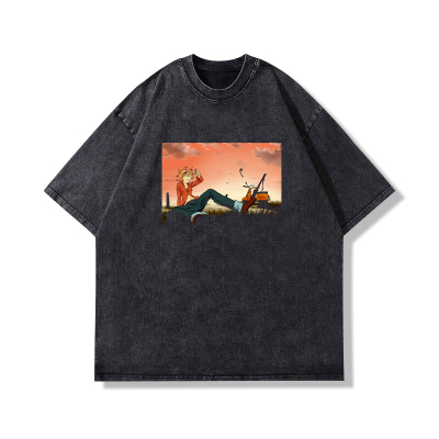 欧美跨境动漫FLCL特别的她同款直太真美嘻哈水洗短袖T恤男上衣ins