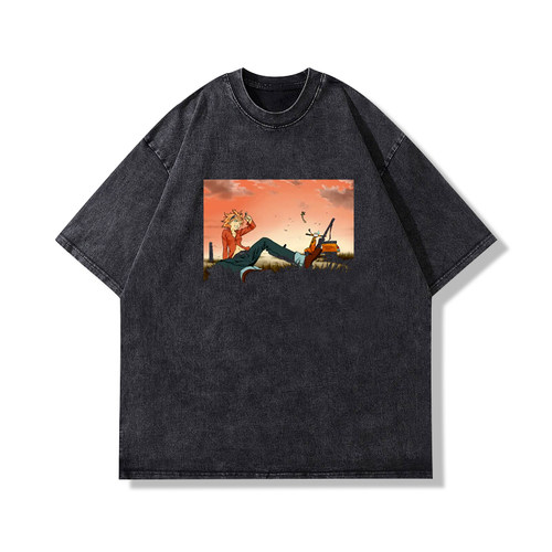 欧美跨境动漫FLCL特别的她同款直太真美嘻哈水洗短袖T恤男上衣ins