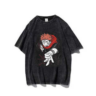 Jujutsu Kaisen动漫咒术回战五条悟复古水洗做旧短袖T恤男上衣ins