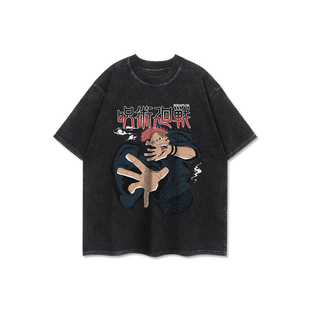 Jujutsu Kaisen日漫咒术回战五条悟水洗印花短袖T恤男情侣上衣ins