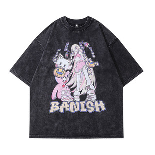 美式复古水洗做旧短袖T恤男女夏季新款高街宽松oversize情况上衣