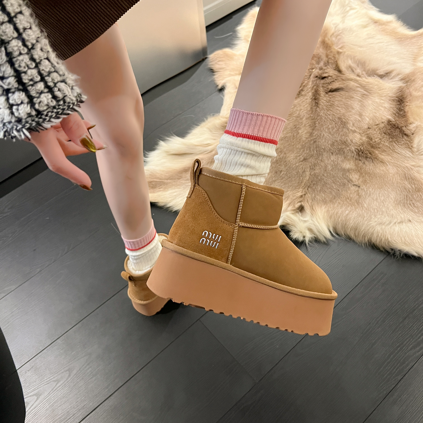 防水隐形增高9CM~厚底增高雪地靴