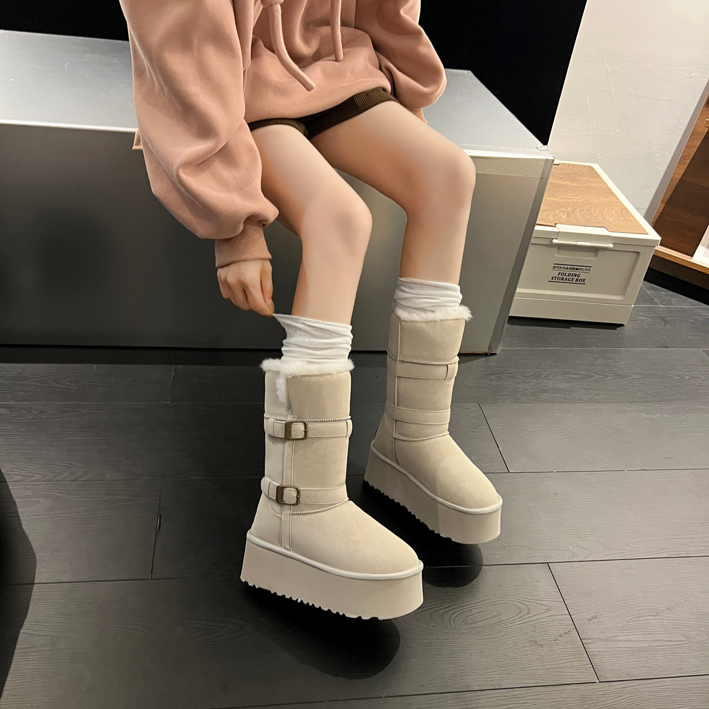 防水加绒加厚中长筒雪地靴女款内增高2025冬季新款小个子厚底棉鞋