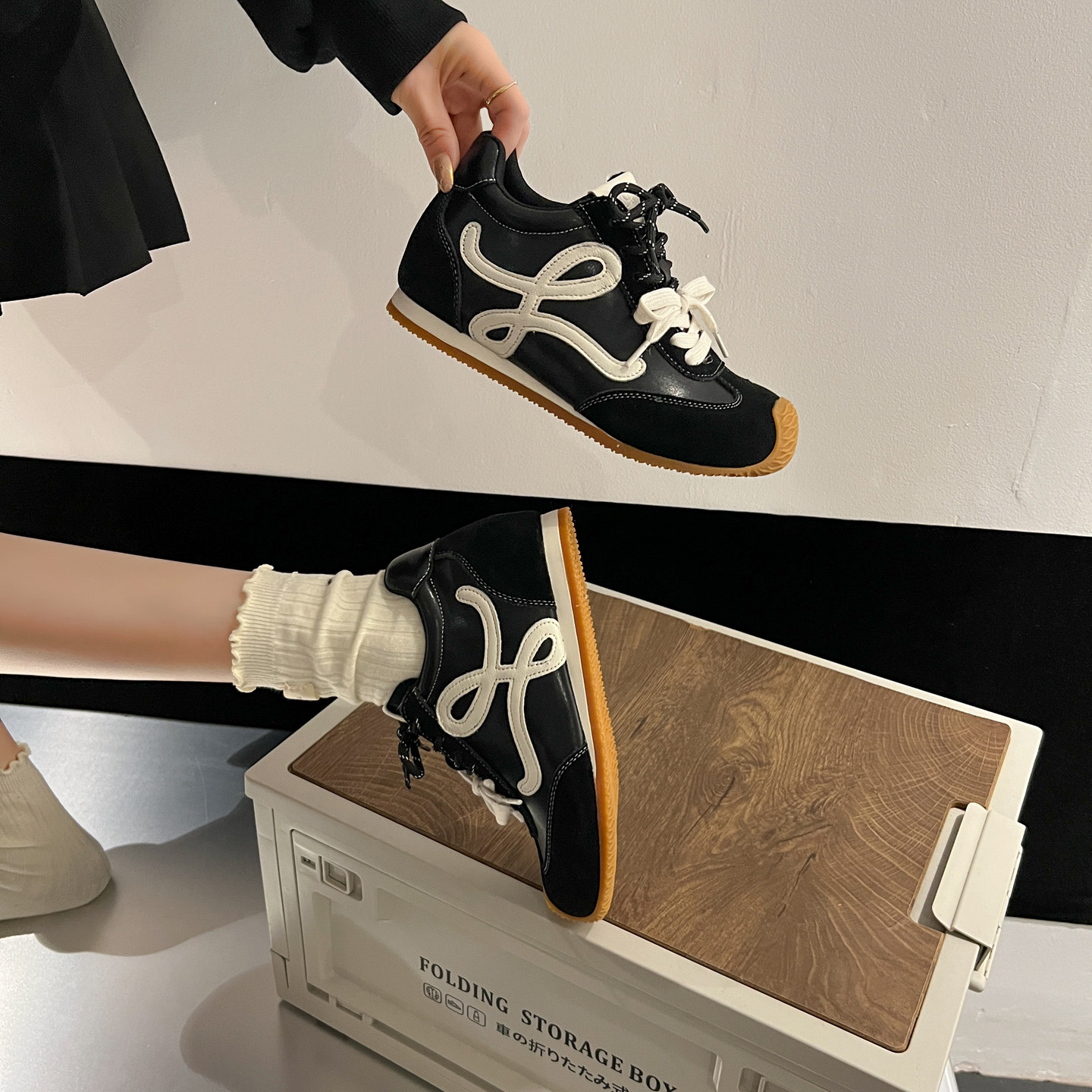 厚底内增高德训鞋女2026新款春季黑色百搭巨好看的休闲运动阿甘鞋