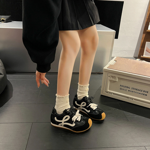 真皮厚底内增高德训鞋女2026新款黑色百搭巨好看休闲运动阿甘鞋子