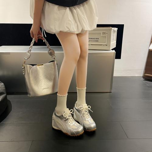 8CM内增高德训鞋女2026秋季新款银色巨好看小个子厚底休闲运动鞋
