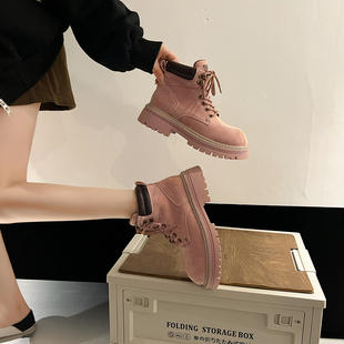 英伦风短靴户外厚底小个子川西草原大黄靴 内增高马丁靴女2025新款