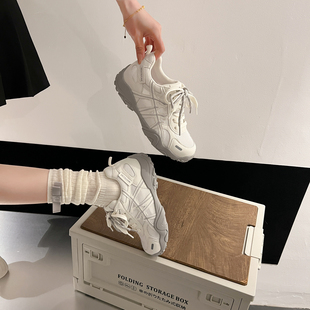 真皮透气网面内增高德训鞋女2026春夏款巨好看厚底休闲运动阿甘鞋