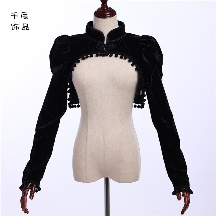 黑色流苏立领Lolita上衣朋克风复古长袖露脐短款外套女披肩坎肩,女装/女士精品,短外套,淘宝优惠券,粉丝福利购,淘宝优惠卷