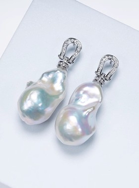 红桥珍珠 淡水爱迪生珍珠银白色马蹄扣巴洛克耳钩