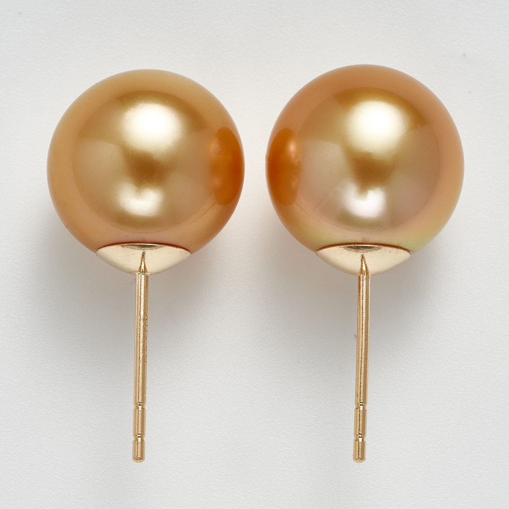 红桥市场 红桥珍珠 海水南洋金珠耳钉素钉9-10mm 18K金