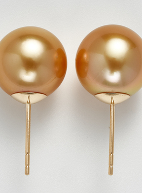 红桥市场 红桥珍珠 海水南洋金珠耳钉素钉9-10mm 18K金