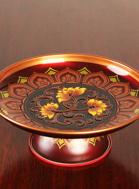 圆通工艺佛具用品 佛堂供具 合金彩绘 莲花果碟 果盘 供果盘摆件