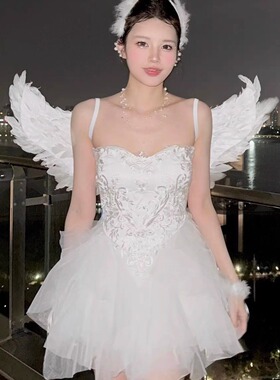 万圣节cosplay服装纯欲天使制服纯欲御姐抹胸刺绣套装白天鹅cos服