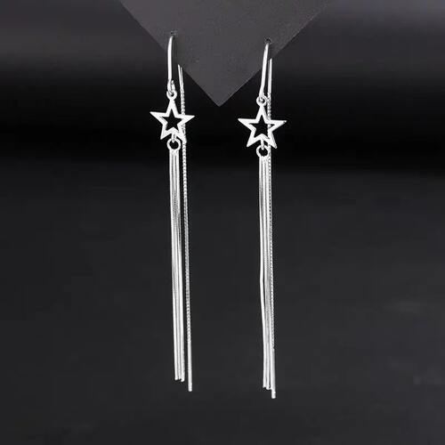 s925纯银耳环女韩版镂空五角星流苏甜美耳线耳坠耳饰品175EX清新