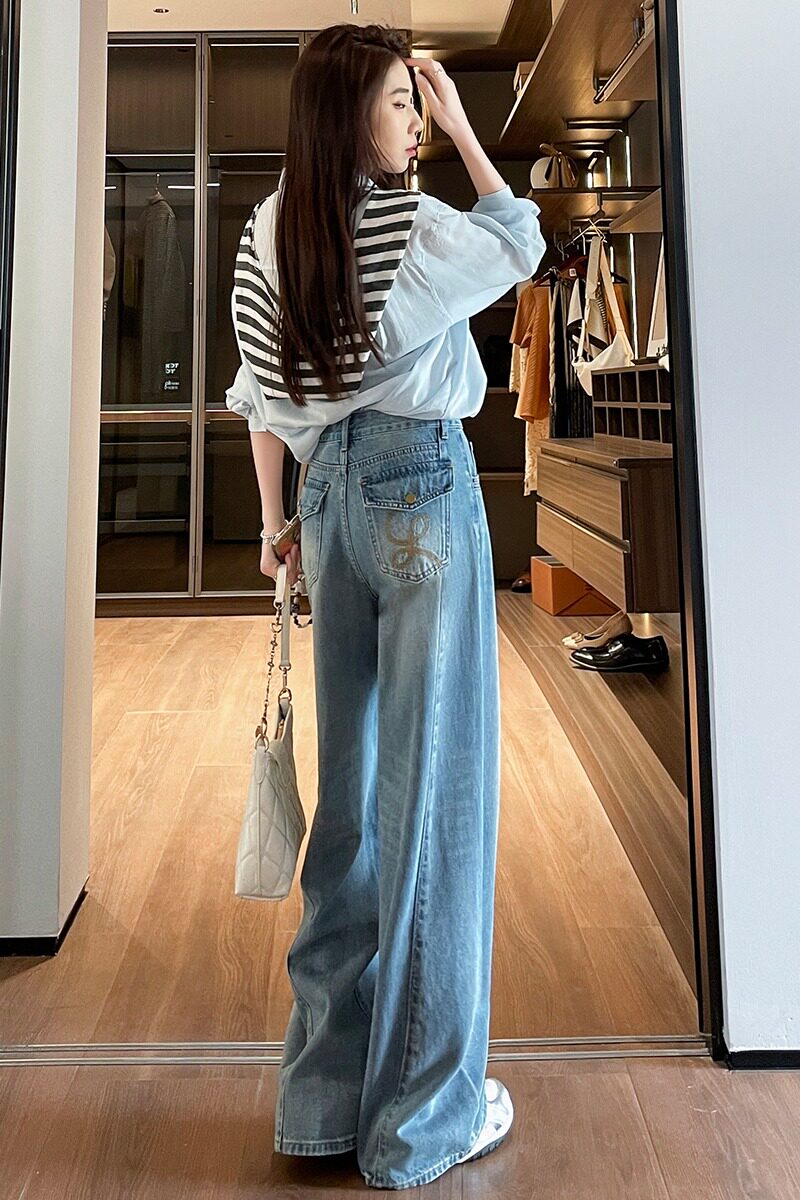 2026春季新款蝴蝶结刺绣宽松复古高腰显瘦牛仔裤女裤