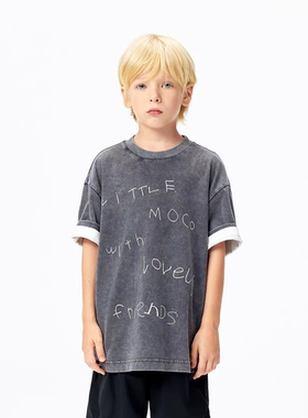 little moco专柜正品25年夏男女童亲子字母印花短袖T恤KBE2TEE027
