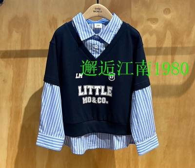 little moco童装2026年春新款假两件拼接套头长袖卫衣 KBF1SWS021