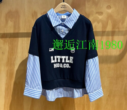 little moco童装2026年春新款假两件拼接套头长袖卫衣 KBF1SWS021