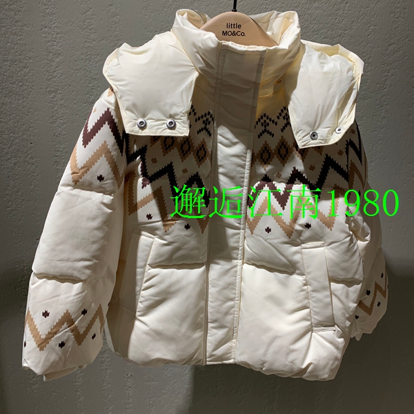 小moco专柜正品24年冬男女童印花保暖羽绒服外套KBD4EIN005