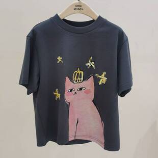 little moco专柜正品26年春款女童卡通猫咪短袖T恤KBF1TEET15