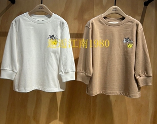 little moco专柜25年秋男女童纯棉印花抑菌长袖T恤KBE3TEE010