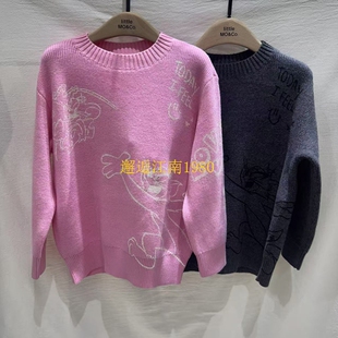little moco专柜25年秋男女童印花毛衣套头针织衫KBE3SWT004