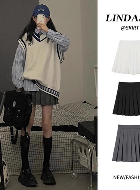 灰色百褶裙女半身裙秋冬季2026新款高腰小个子jk学院毛呢a字短裙