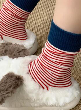 一眼就会爱上的条纹袜~ins韩系通勤松弛感艺术生撞色罗口条纹拼接