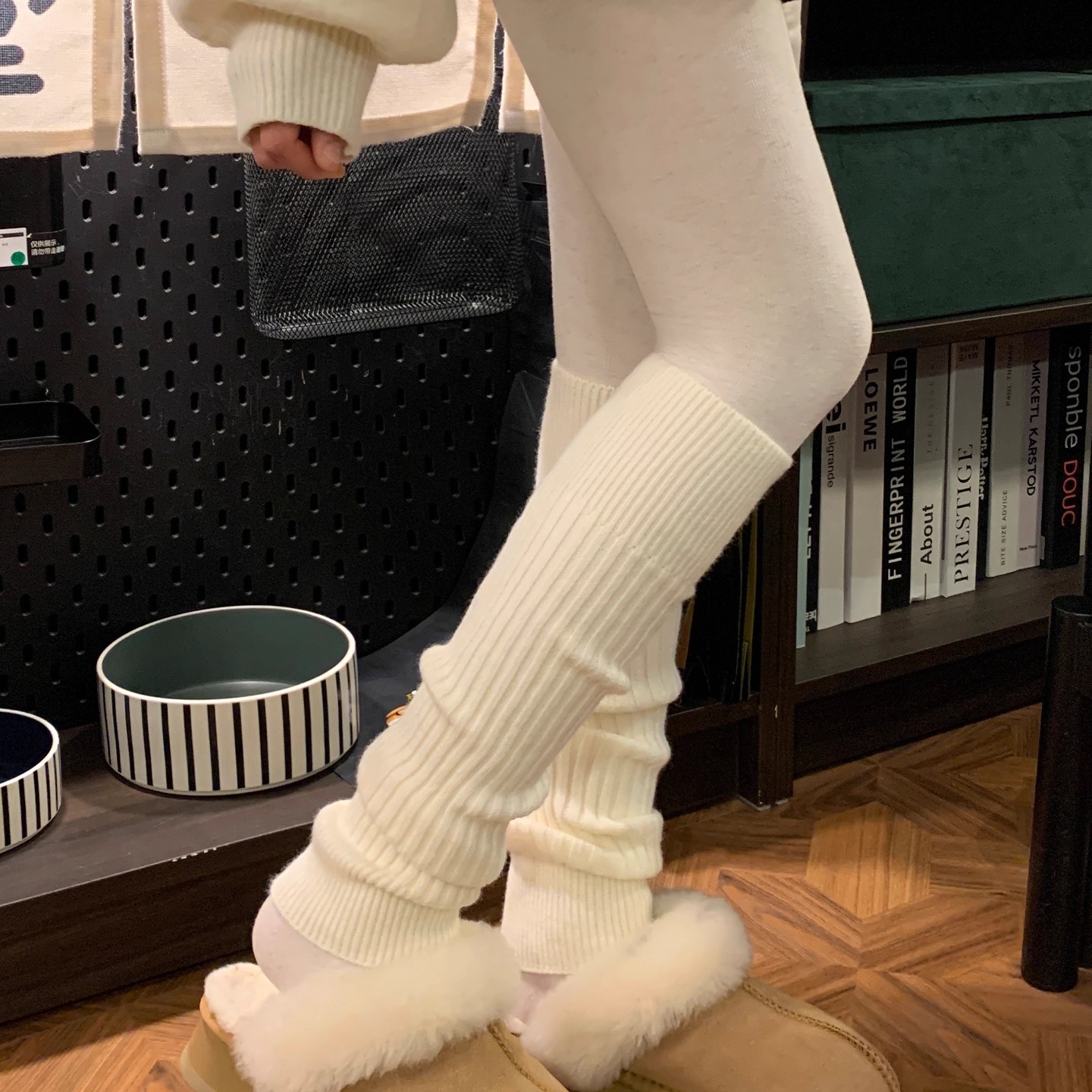 白色袜套堆堆袜女秋冬加厚长筒配打底裤小腿袜雪地靴保暖微喇腿套