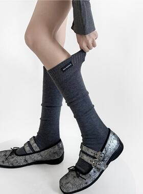 一眼就看上～侧边miu风黑标加厚小腿袜灰色堆堆女生显瘦压力长袜