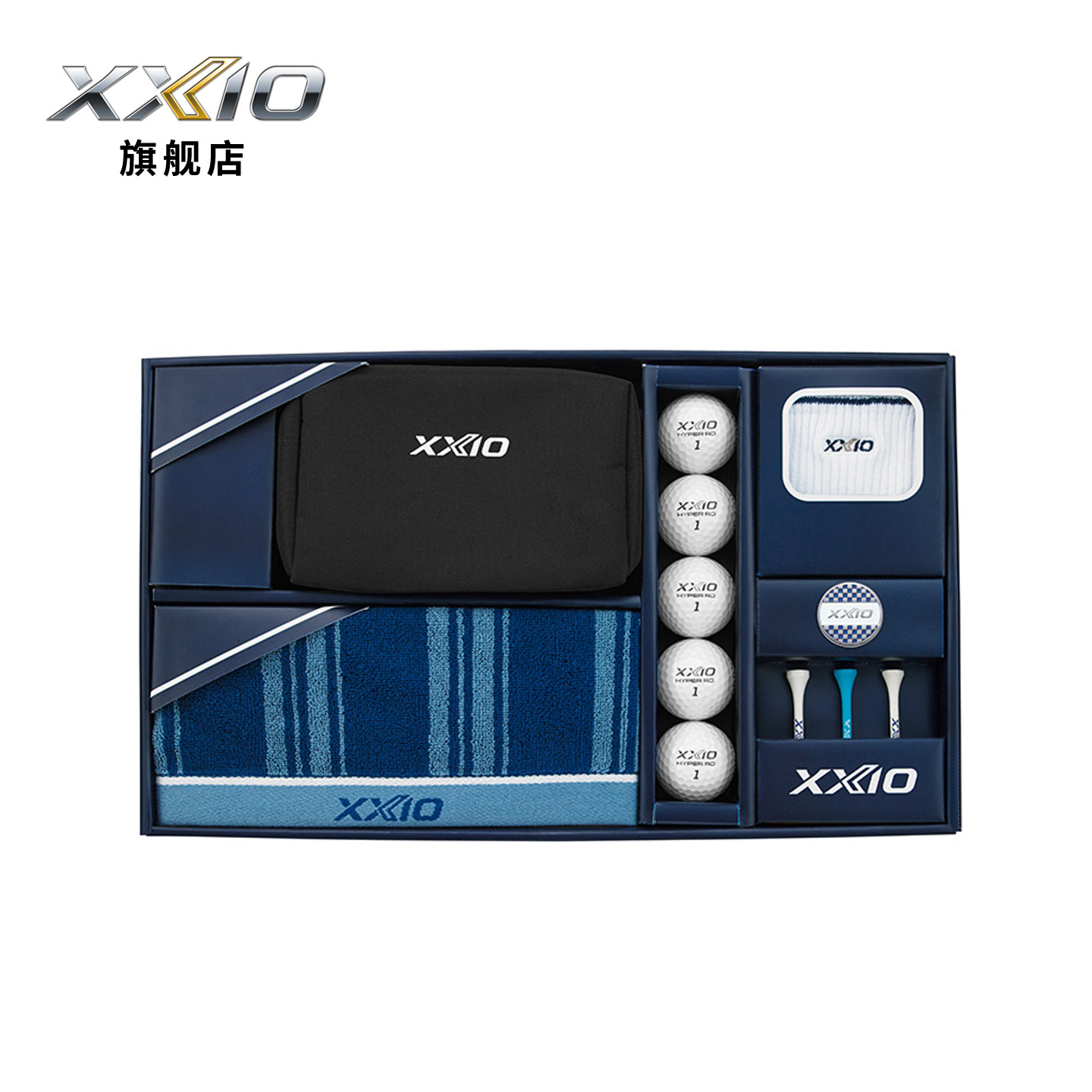 XxioXX10高尔夫配件礼盒 球tee 毛巾 手包 袜子 球标 礼盒套装 - 实物图