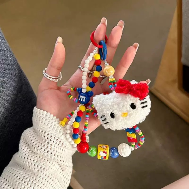 毛绒少女心蝴蝶结猫咪彩色串珠手机链手机绳数字挂绳创意挂件背包挂绳短款可爱耳机套挂绳钥匙扣电话链