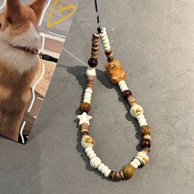 小狗与海岛-复古可爱陶瓷小狗手工diy串珠手机链条ccd相机挂绳闺蜜挂件