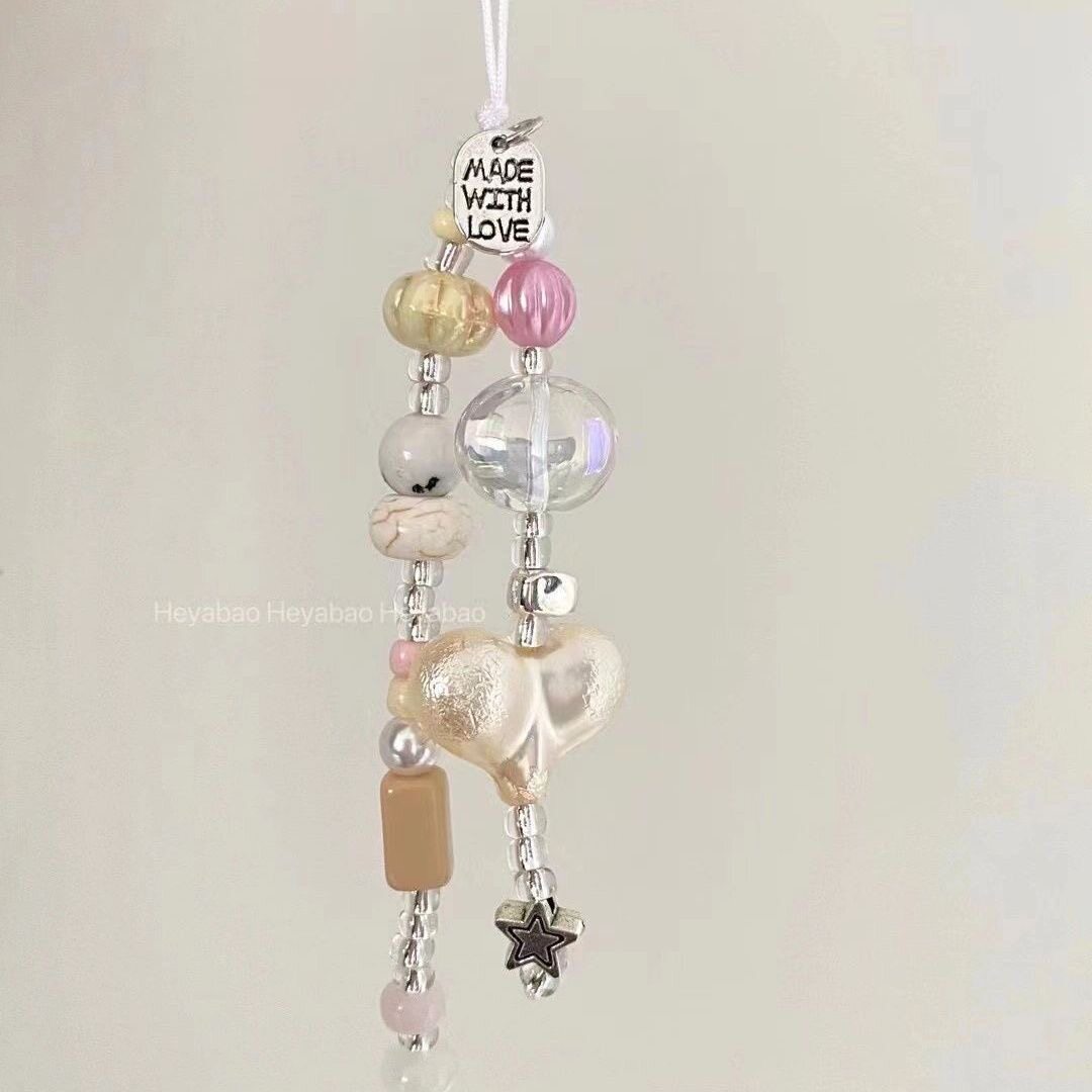 ins芭蕾粉少女爱心短款ccd挂饰手机壳装饰品diy串珠拍立得链条