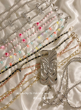 黑灰色金属色心形吊坠小众酷女孩帅气辣妹ccd相机挂件串珠手机链