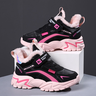 ABC童鞋女童运动鞋冬季防水皮面儿童二棉鞋女孩鞋子加绒保暖大棉