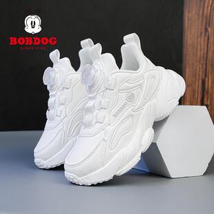 巴布豆童鞋小白鞋皮面儿童2026新款男女童运动网面白色二棉加绒冬