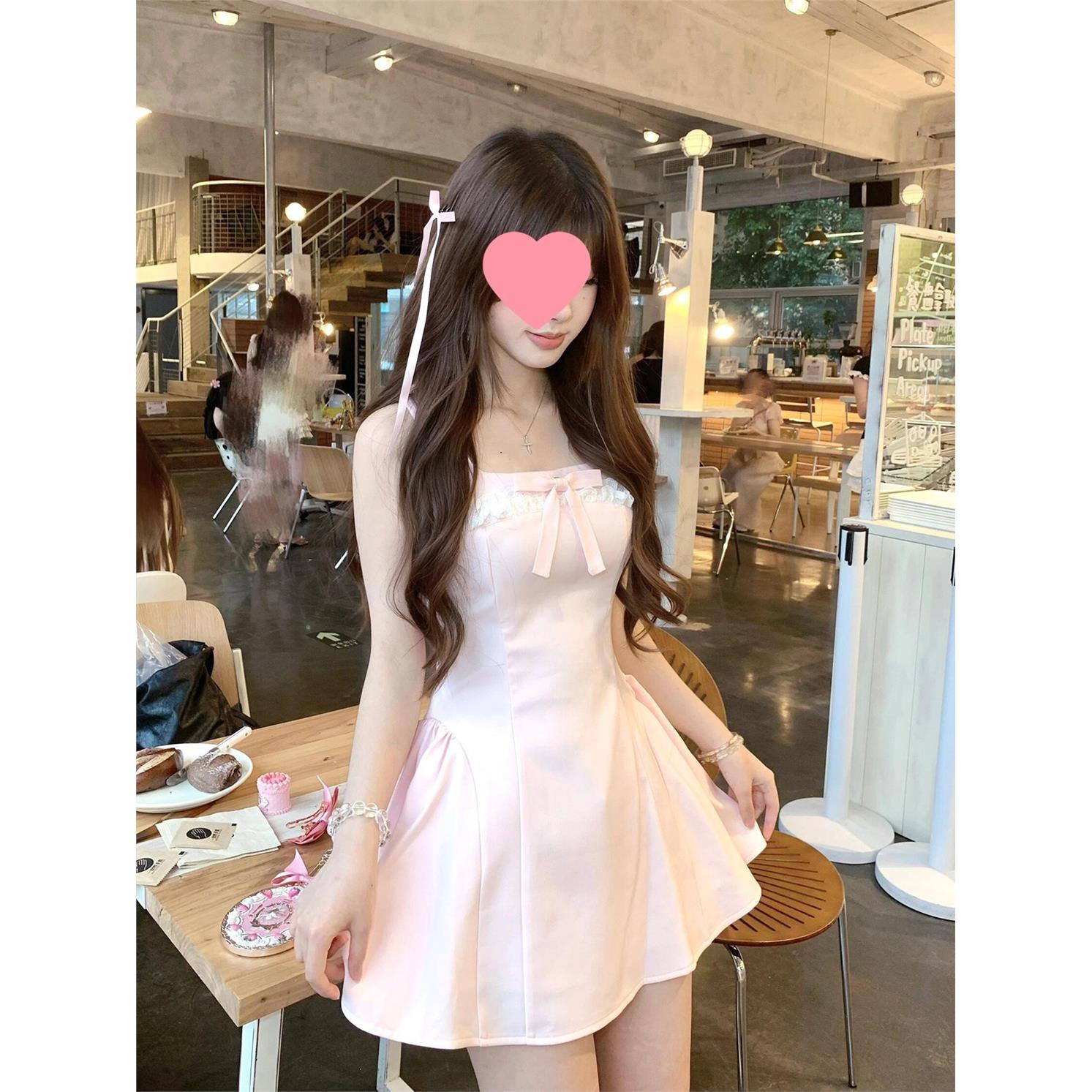 法式甜美蝴蝶结粉色背心