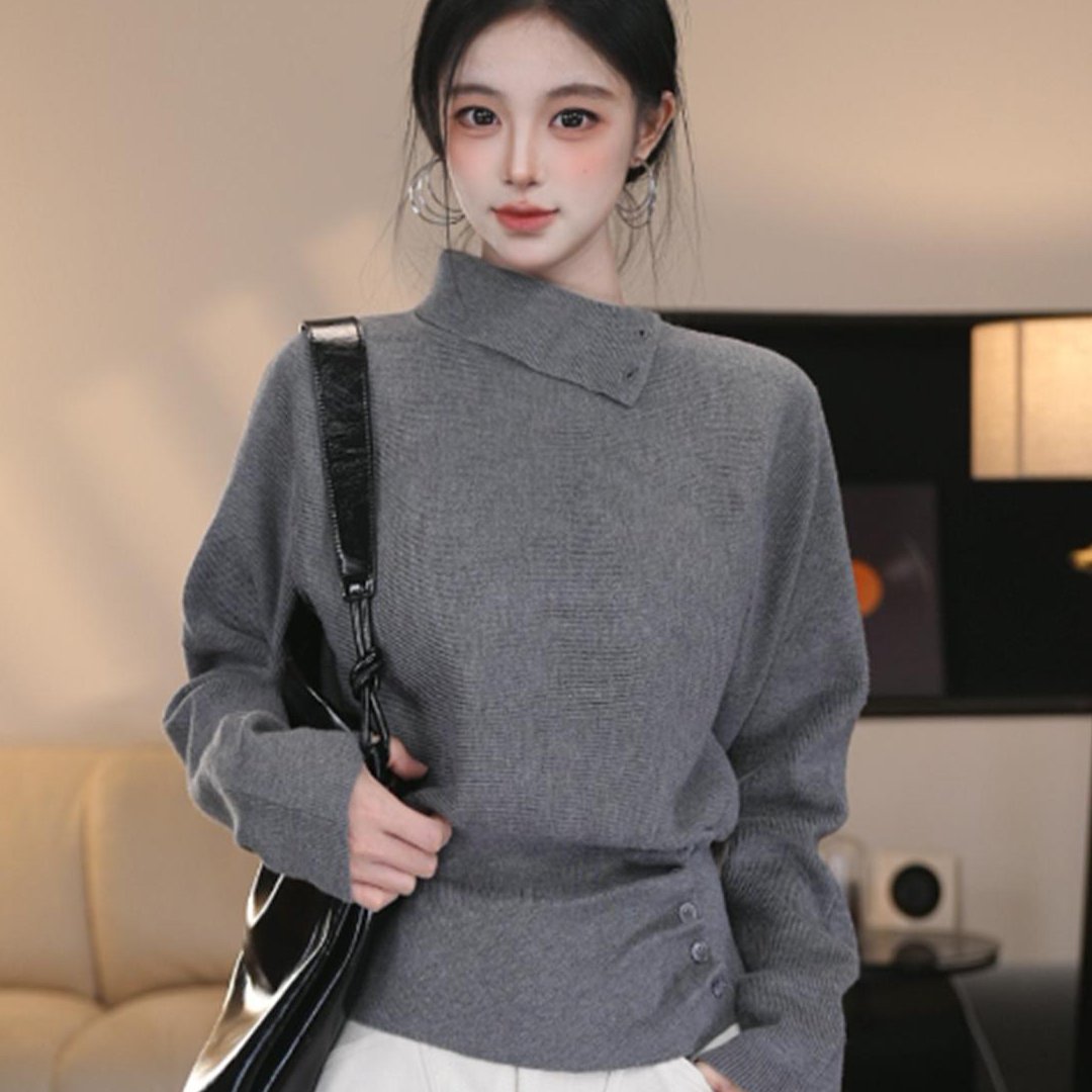莫代尔秋冬设计感高领毛衣女长袖洋气时尚百搭针织衫秋冬