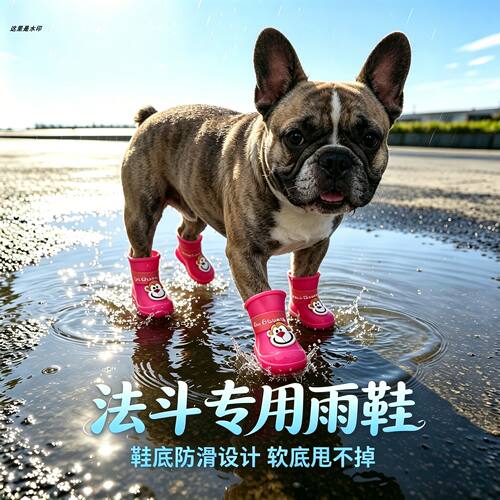 法斗犬专用狗狗雨鞋脚套小狗鞋子外出软底甩不掉夏季透气高筒靴子