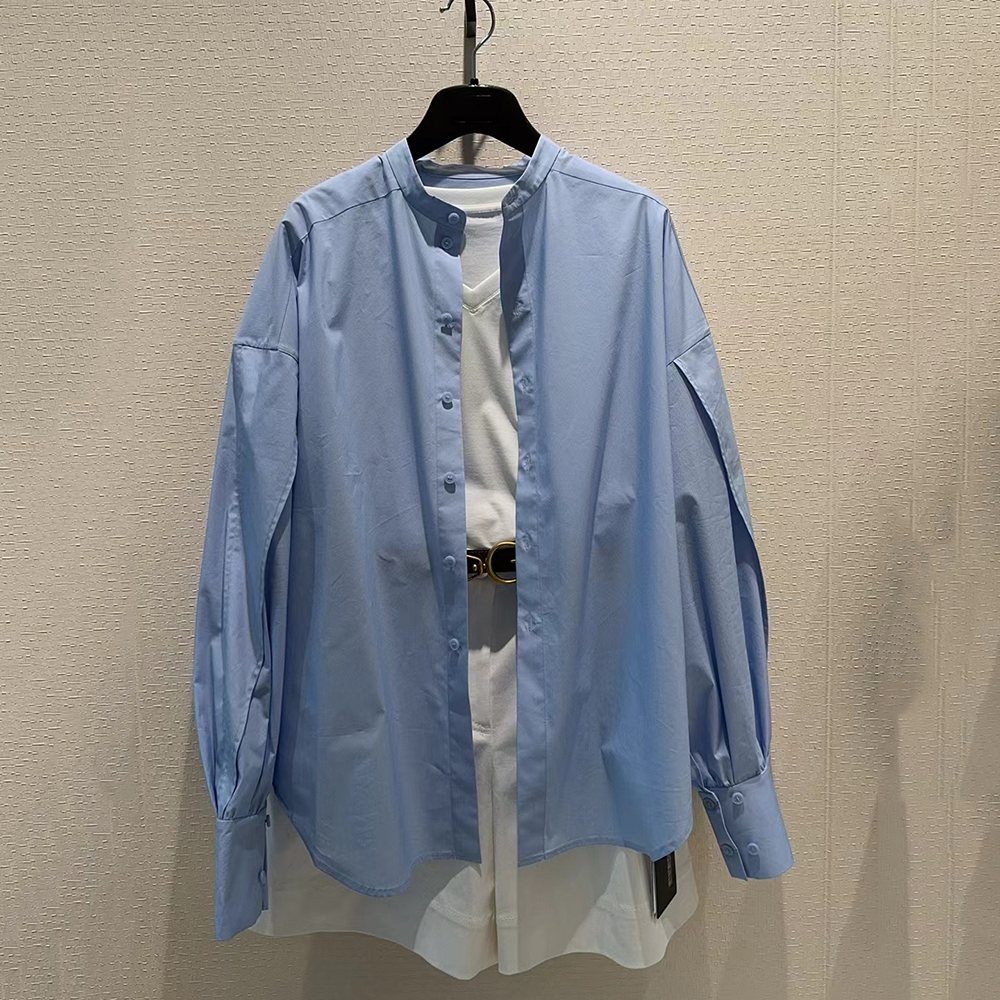 商场同款女装2025早秋新款时尚百搭立领落肩宽松泡泡袖衬衫衬衣女 商场同款女装2025早秋新款时尚百搭立领落肩宽松泡泡袖衬衫衬衣女